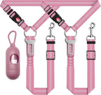3-Piece Dog Car Harness Set - Retractable, Adjustable, Reflective Dog Seatbelt for Vehicle Headrests - Heavy Duty & High Elastic, Pink