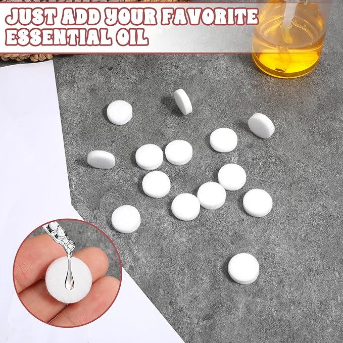 100Pcs Car Air Freshener Refill Felt Pad Aromatherapy Essential Oil Diffuser Necklace Refill Pads 5mm Aromatherapy Felt Pads Round Unscented Air Filter Scent Pad Replacement for Perfumes Car Diffuser