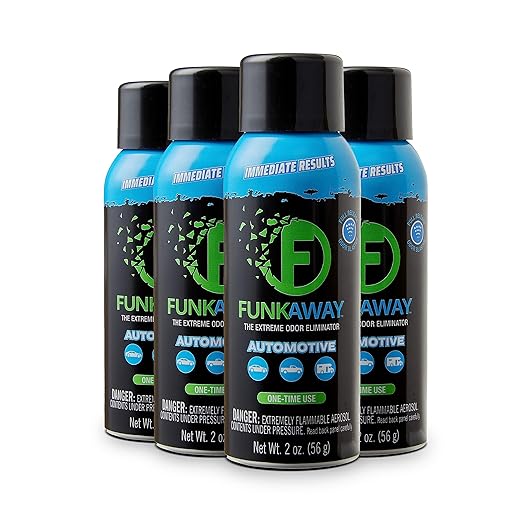 FunkAway Full-Release Car Deodorizer Spray (2 oz - 4 Pack) Lasts Up to 30 Days, Car Air Freshener and Odor Eliminator for SUVs, Trucks and RVs, Automotive Aerosol that Attacks Funk at the Source