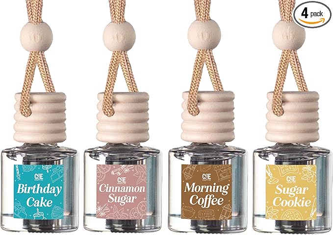 CE Craft Hanging Car Air Freshener – Fragrance Oil Diffuser with Essential Oils – Long-Lasting Aromatherapy Scents for Automobiles – 4 Pack, Bakery