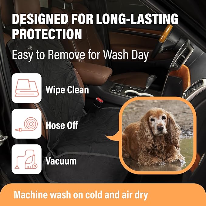 Active Pets Dog Car Seat Cover, Waterproof Front Seat Protector for SUV Truck Sedan, Pet Safety Travel Comfort System with Universal Fit, Orange