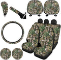 FKELYI Car Seat Covers - Branches Camo Set with Cup Coasters, Headrest, Steering Wheel, Gear Shift, Handbrake Covers