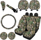 FKELYI Car Seat Covers - Branches Camo Set with Cup Coasters, Headrest, Steering Wheel, Gear Shift, Handbrake Covers