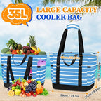HUANLANG Soft Cooler Bag Insulated for Travel,Large Insulated Grocery Bags with Zippered Top,PEVA Collapsible Food Delivery Cooler Bag for Beach, Travel, Picnics