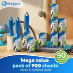 PetLovers Extra Sticky Lint Roller Mega Value Set 900 Sheets for Pet Hair Removal and Clothes, Dog and Cat Lint Remover, 10 Pack
