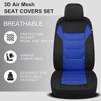 3D Air Mesh Car Seat Cover Front Sets Washable and Breathable Premium Cloth Automotive Vehicle Seat Covers for Cars Interior, Universal Fit for Most Cars, Sedan, Truck, SUV(Black/Blue)