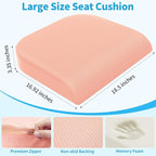 XLarge Seat Cushion, Memory Foam Cushion for Long Sitting Hours on Office Chair, Home & Car, Non-Slip Chair Pad for Relieving Back & Sciatica & Hip & Coccyx Pain (Pink)
