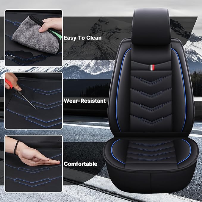 Car Seat Cover 8 Seats for Toyota Highlander 2001-2025, Waterproof Durable Premium Leather Car Seat Protector, Comfortable Anti-Slip Stylish Sport Seat Cover(8 Seats Standard,Black Blue)
