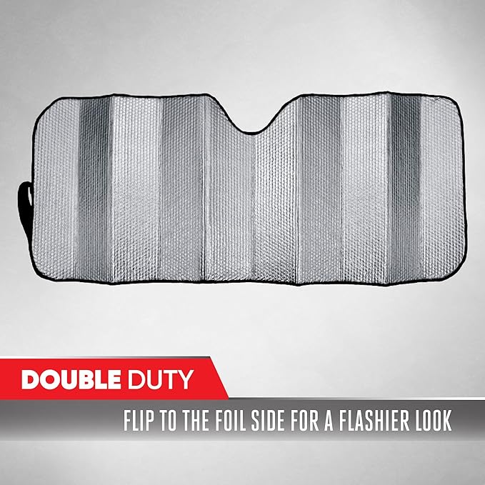 Motor Trend Red Accordion Folding Car Windshield Sun Shade - Blackout Sun Visor for Car Windshield - Foldable Jumbo Sunshade and Front Window Truck Sun Screen for UV Sun Protection - 66 x 27