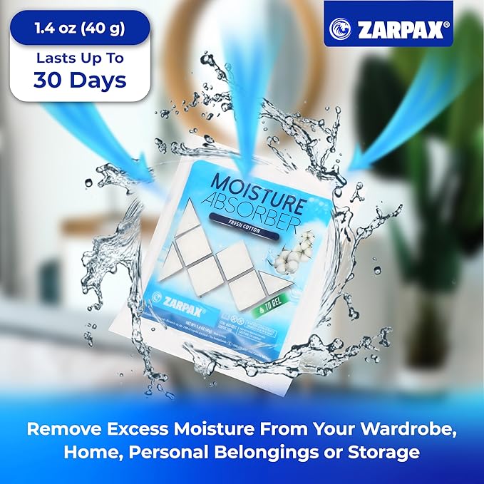 Moisture Absorber Sachets Fresh Cotton 1.4 oz/40g - Remove Excess Moisture In Air & Odor - Desiccant Dehumidifier for Closet, Drawer, Safe, Storage - Dampness & Humidity Control - Set of 15