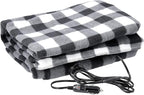 Heated Car Blanket - 12V Electric Travel Blanket for Car, Truck, SUV or RV - Portable Heated Throw for Road Trips, Camping or Winter Emergency Kit for Cold Weather Travel by Stalwart (Black Plaid)