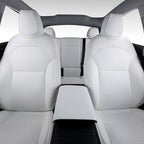 Custom Fit Seat Covers for 2025 2026 Tesla Model Y Juniper (5-Seater) - Ventilated Seats & Rear Screen Compatible - Nappa Leather Full Set Car Seat Protectors (White, Model Y 2025)