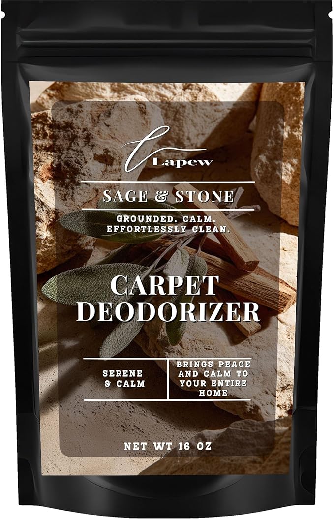 Lapew Sage & Stone Carpet Deodorizer Powder - Pet Safe Freshener for Vacuuming | Scented Odor Eliminator for Home | 16 oz