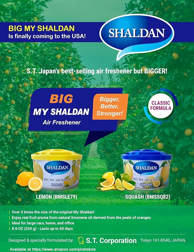 Air Freshener 3-Can Big My Shaldan Lemon Scent Gel, Strong Strength Freshener for Large Cars