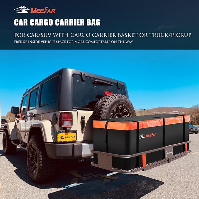 Car Roof Top Rooftop Cargo Carrier Bag cu ft Cubic feet Waterproof for All Cars with/Without Rack, Includes Anti-Slip Mat, 10 Reinforced Straps, 6 Door Hooks, Luggage Lock (20 Cubic Feet Hitch)