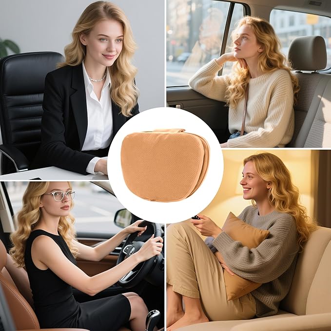 Car Headrest Pillow for Driving, Dual-Sided Leather Design Neck Pillow, Breathable Softness Neck Support, Universal Fit Head Rest Travel Pillow, Palomino Brown, 1 Pack