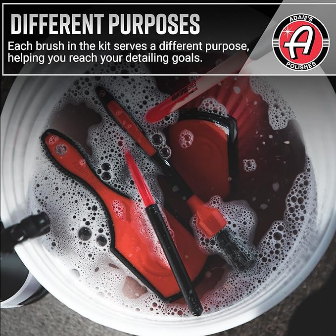 Adam's Complete Wheel & Tire Brush Kit (5-Item) - Includes Wheel Brush, Tire Brush, Barrel Brush, Lug Nut Brush & Fender Brush for Complete Wheel & Tire Auto Detailing