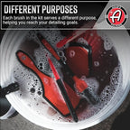 Adam's Complete Wheel & Tire Brush Kit (5-Item) - Includes Wheel Brush, Tire Brush, Barrel Brush, Lug Nut Brush & Fender Brush for Complete Wheel & Tire Auto Detailing