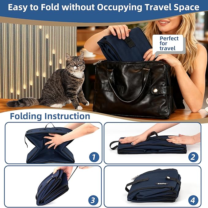 Portable Cat Travel Litter Box with Lid and 10 Pcs Disposable Liner Bags, Leak-Proof & Collapsible, Easy Clean Odor-Control Cat Travel Essentials for Car, Hotel, Airplane, Camping,Trips Navy