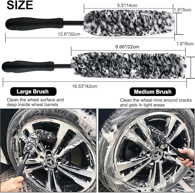 9Pcs Grey Wheel Tire Brush Set - Cleaning Brushes for Wheels, Tires, Rims & Spokes
