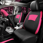 CAR PASS Universal Leather Pink Lace Car Seat Covers Full Set for Women Girls, Waterproof Car Floor Mats Carpet, Steering Wheel Cover for Car Accessories Interior Sets 10PCS Included