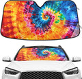 Rainbow Tie Dye Swirl Windshield Sunshade Car Sun Shade Blocks UV Rays Visor Protector Accordion Folding Sun Reflector Auto Sunshade for Truck SUV