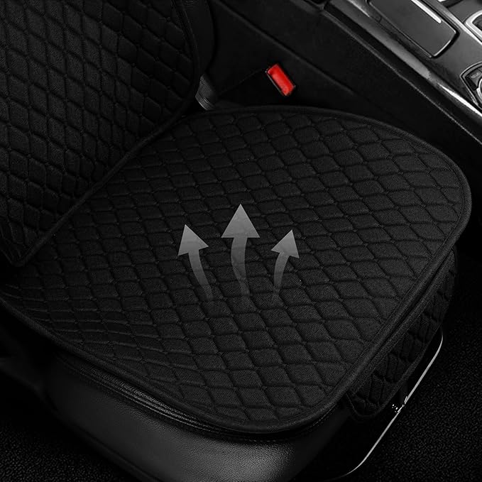 Linen Car Seat Covers Front Seat Covers, Breathable Cloth Fabric Car Seat Protector with Storage Pocket Anti-Slip Car Seat Protector Universal Fit for 98% Cars SUV Trucks (2Pack Black)