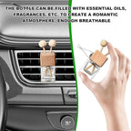 2PCS Car Diffuser Air Freshener Bottle, Empty Essential Oil Perfume Glass Bottle with Vent Clip, Wooden Clear Aromatherapy Fragrance Ornament Auto Decor, Interior Car Accessories
