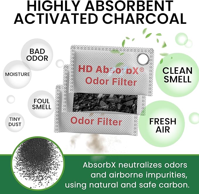 iTouchless AbsorbX High-Density Charcoal Air Purifying Bags 3-Pack – Bamboo Activated Charcoal Odor Eliminators for Home, Car, Closet, Pet Areas – Fragrance-Free, Long-Lasting Freshness