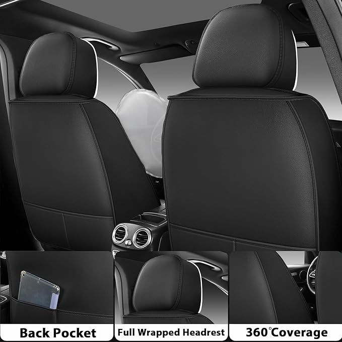 otoez Universal Leather Car Seat Covers 5 Seat Full Set Automotive Seat Protector Replacement Compatible with Most Honda Toyota Chevy Ford, Vehicles, Sedens, Trucks, SUVs (Green+Black,No Pillows)