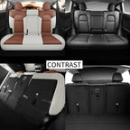 for Tesla Model Y Seat Covers 2020-2024 Nappa Leather Car Interior Seat Compatible with Airbag Cushion Cover 5 Seats (TY-Brown&Beige)