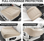 2 Pack Front Leatherette Seat Covers Faux Leather Bottom Car Seat Covers, Super Breathable,Anti-Slip,Universal Seat Covers for Cars,Full Wrapping Edge Fit for Most Sedans SUV Pick-up (2 Pack Beige)