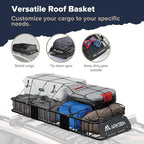 ARKSEN Skinny Roof Rack 64"x23"x6" Cargo Carrier with Waterproof Bag, Net, Straps & Anti-Slip Mat, Heavy Duty Top Mount Cargo Basket, Luggage Camping Gear Storage for Car, Truck or SUV Transport