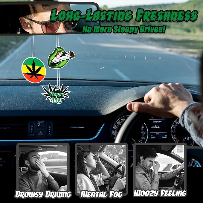 8Pcs Weed Marijuana Car Air Fresheners Cannabis Green Leaf Scented Diffuser Rearview Mirror Smoking Have a Dope Birthday Party Favors Gifts for 420 Stoners Automotive Interior Hanging Accessories