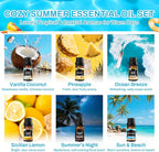 Summer Essential Oils for Diffusers for Home, 6X10ml Fragrance Oils Set, Aromatherapy Oils for Candles Making - Coconut, Pineapple, Beach, Breeze, Lemon, Summer Night | Gift Set for Women, Home, Spa