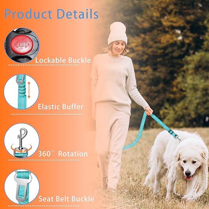 3-Piece Dog Car Harness Set - Retractable, Adjustable, Reflective Dog Seatbelt for Vehicle Headrests, Heavy Duty, High Elastics, Sky Blue