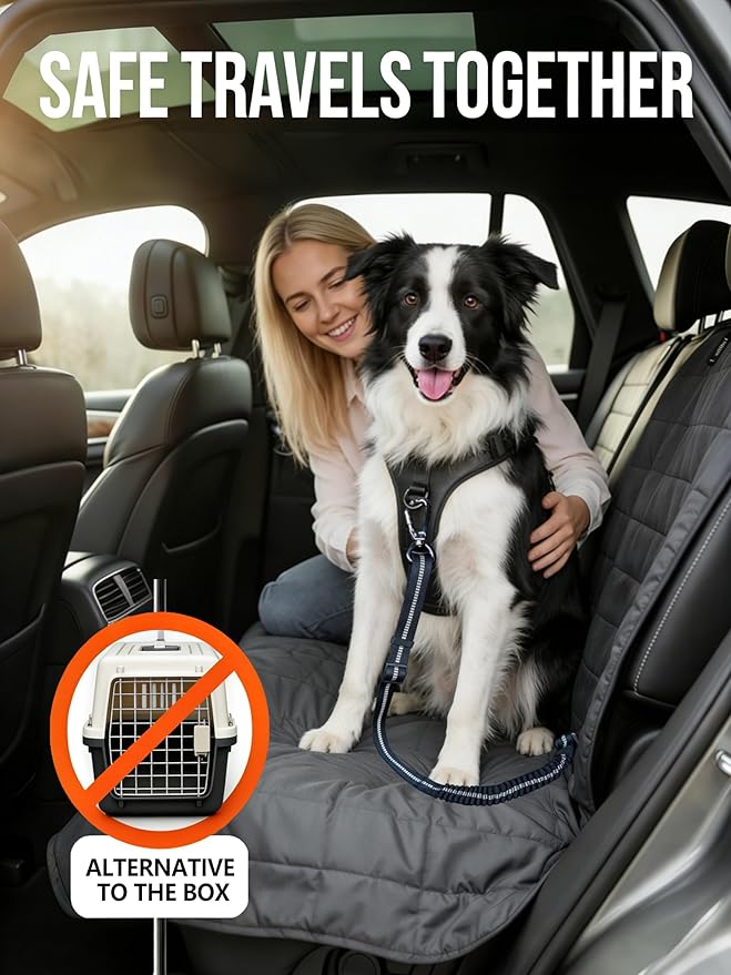 Dog Seat Belt for Car, 3-in-1 Adjustable Dog Seat Belt with Carabiner, Latch & Buckle, Heavy Duty Dog Car Harness Tether with Bungee Buffer, Pet Safety Restraint for Small Medium Large Dogs