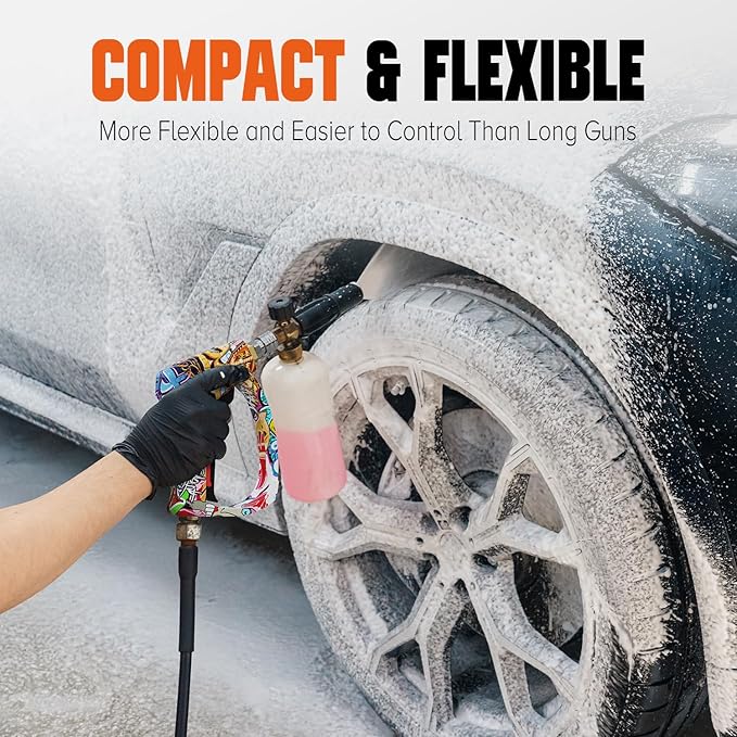 Short Pressure Washer Gun with Swivel 3/8" & M22-14mm Connect High Pressure Washer Handle with 5 Spray Nozzle, 1/4" Quick Connector Coupler Power Washer Gun Compatible with Foam Cannon