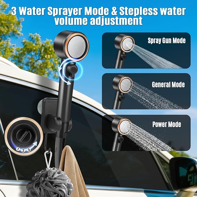 Upgraded Portable Shower with Heater, 1500W Immersion Heated, 8000mAh Rechargeable Camping Shower Pump with LED Display, IPX8 Waterproof Lightweight Outdoor Shower Pump Kit for Hiking