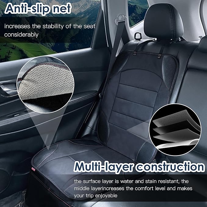 Sinvitron Car Seat Protector for Child Car Seat - Waterproof Non-Slip Leather Mat with 2 Mesh Pockets, Universal Seat Cover for Baby, Pets & Vehicles (1-Pack, Black)