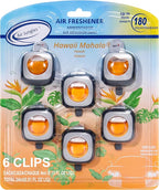 Air Jungles Hawaiian Scent Car Air Freshener Vent Clip, 6 Count Long Lasting Up to 180 days, Natural Essential Oil Car Fragrance for Women and Men, Odor Eliminator - 4ml Each