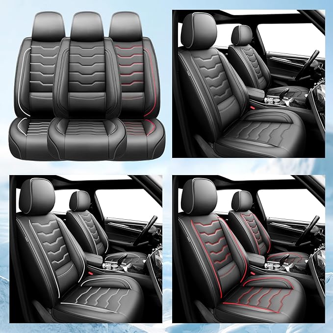 Fit Kona Car Seat Covers for Select Hyundai Kona 2018-2025 2026. Premium Leather, Waterproof， Breathable, Scratch-Resistant & All-Weather Seat Cushion Protector (Front Pair, Black)