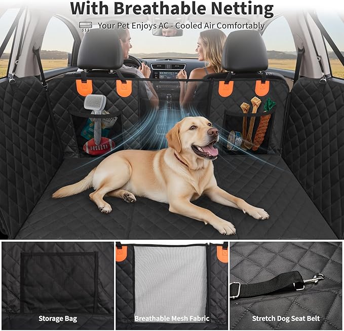 HOTEAGLE Car seat Cover for 2 Dogs, 100% Waterproof Scratch Proof Nonslip Dog car seat Cover for Back seat, Dog Hammock for car Hard Bottom Holds 400lbs, Standard（ Black）