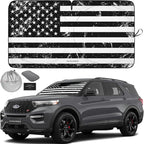 Autoamerics 1-Piece Windshield Sun Shade Grunge B&W American Flag USA Design - Foldable Car Front Window Sunshade for Most Sedans SUV Truck - Blocks Max UV Rays and Keeps Your Vehicle Cool - Medium