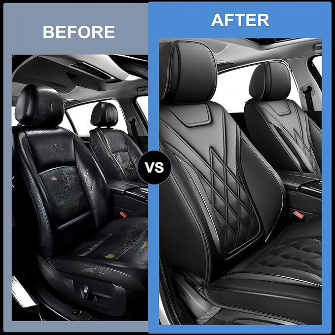 Fit TL Car Seat Covers for Acura TL 2004-2014 - Premium Leather, Waterproof, All-Weather, Airbag Compatible, Anti-Slip, Breathable, Easy Install, Seat Protectors, Full Set, Black