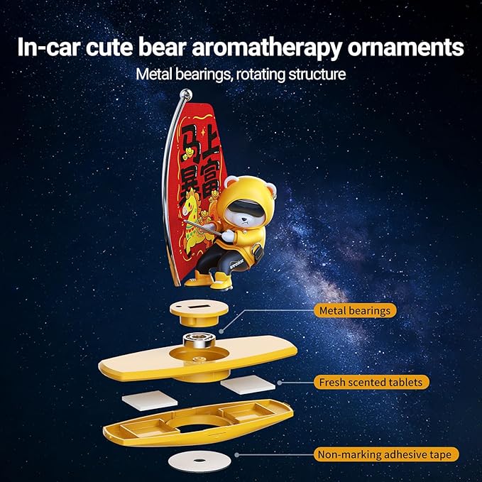 Car Air FreshenerThe Little Bear sways with the car Refillable Air Purifier for Interior Dashboard Decorations Accessories (Get Rich Quick-Yellow)