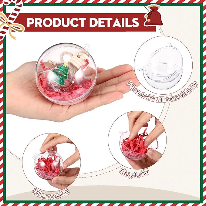 Remerry 20 Pcs Christmas Employee Appreciation Gifts Xmas Hanging Car Air Freshener Diffuser Empty Glass Perfume Bottle with Clear Plastic Ornament Ball Ribbon for Essential Oil Fragrance