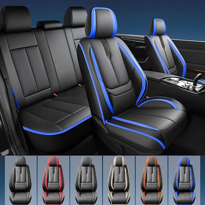 Fit Insight Car Seat Covers for Honda Insight 2010-2021 2022-Upgraded Premium Waterproof & Breathable Leather,Airbag Compatible,All-Weather Seat Cushion Protector,2 Front/Black-Blue