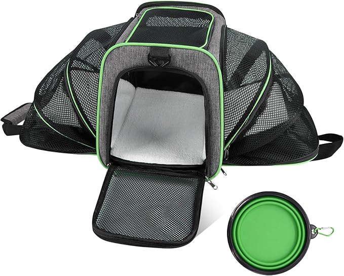 Cat Carrier - Airline Approved Expandable Soft Side Pet Carrier, Collapsible Pet Travel Bag Carrier with Foldable Pet Bowl for Cat Small Animals Under 14LB, 17 * 11 * 11