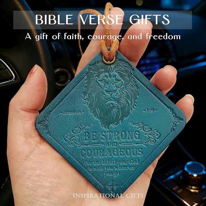 Leather Air freshener for Car Leather Car Scents Air Freshener Encouragement Gifts for Christian Men Be Strong and Courageous Lion Christian Gifts for Men Unique
